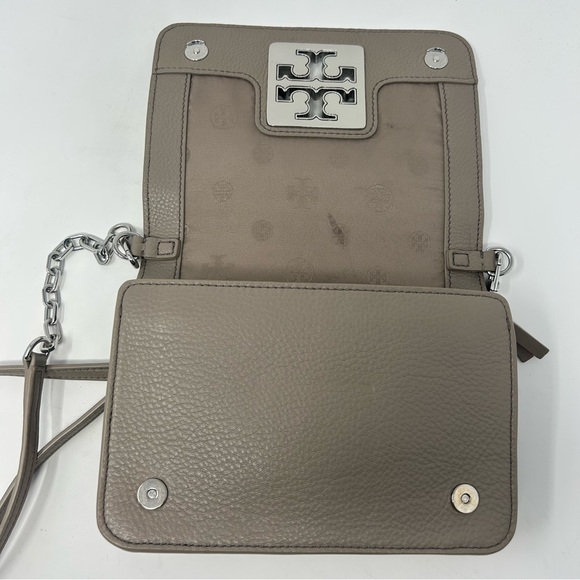 Tory Burch Britten Combo Crossbody Shoulder Bag Taupe Leather Silver‎ Hardware - Picture 8 of 14